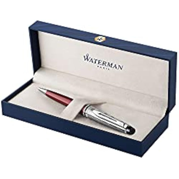 Waterman Expert Deluxe Ballpoint Pen | Dark Red with Chiselled Cap | Medium Tip | Blue Ink | Gift Box
