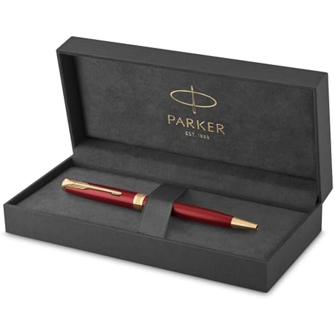 Parker Sonnet Ballpoint Pen | Red Lacquer with Gold Trim | Medium Point Black Ink | Gift Box
