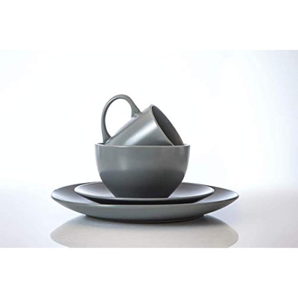 HOMD 16-Pieces Stoneware Dinnerware Set, Dinner Set, Kitchen Dinnerware Ceramic Crockery Set, Dinner Service Set for 4, Include Dinner Plate, Dessert Plate, Cereal Bowl and Mug (Gray)