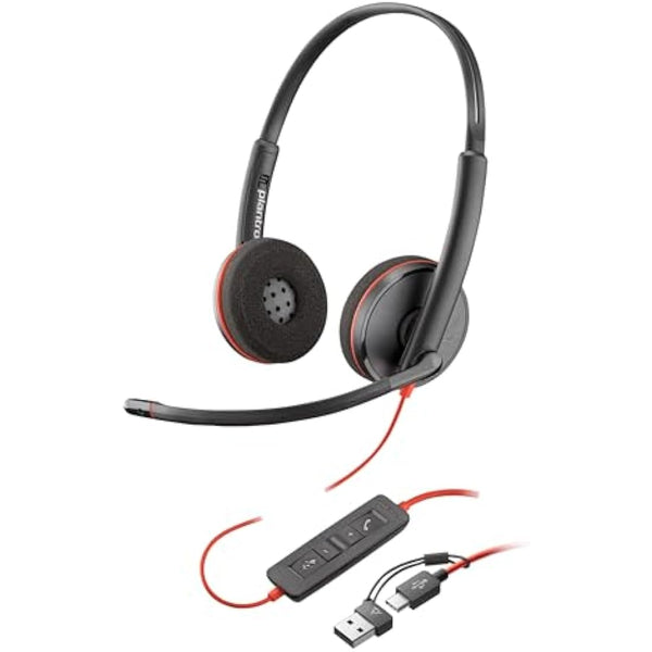 Poly Blackwire 3220 Wired Headset - Noise-Canceling Mic – Stereo Design - Connect to PC/Mac via USB-C or USB-A - Works w/Teams, Zoom