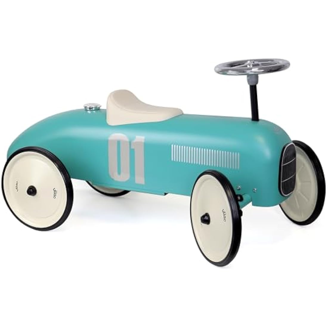 Vilac Vintage Ride-On Car, Durable Metal Body, Large Stable QuietRubber Wheels, Develops Psychomotor, Balance, Coordination, For 1.5 to 3 Years Kids under 20 kgs, 76 x 40 x 38 cm, Aqua Blue