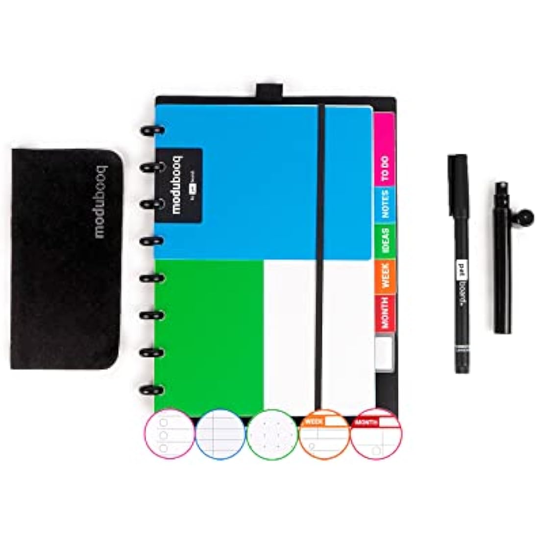 MODUBOOQ organizer, block - Modular Reusable Smart Notebook A5 - Notebook with Tabs & Discbound System - 40 modular pages with duratech3 technology - Washable and writes like paper