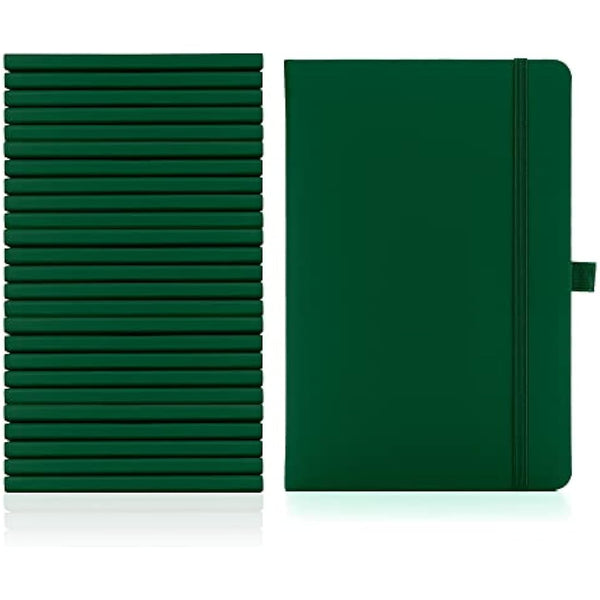 Notes London Bulk Pack 25 x A5 Notebook with Lined Pages, Pen Loop and Expandable Paper Pocket Hardback Journal Note Book Notes, packs, sets, multipack, bulk packed, pack, set (Green)