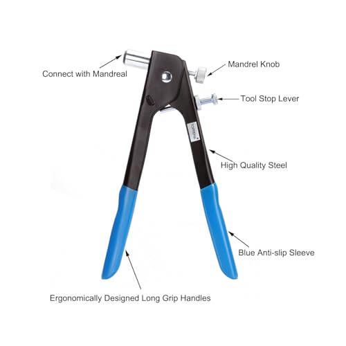 Toprema 126pcs Rivet Nut Tool Kit Set Blind Rivet Nut Hand Riveter Gun Wrench Threaded Insert Rivnut Nutsert M3/M4/M5/M6/M8