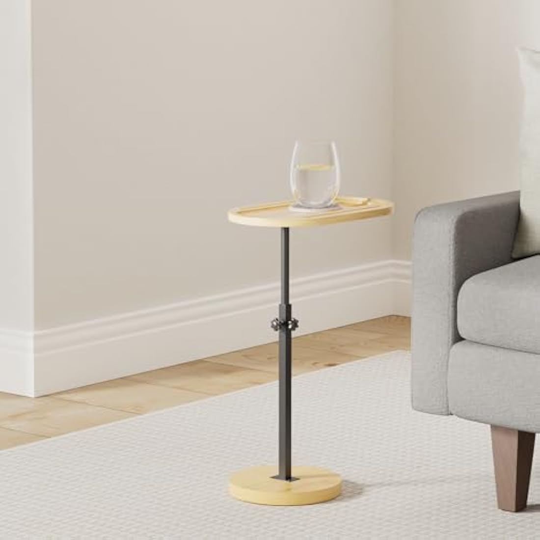 NiHome Bamboo Swivel TV Tray Table with Thickened Stable Non-Tipping Base,Adjustable Height Couch Table Tray,End Table,Bath Tub Side Tray Table with 360° Rotating for Hot Tub Bedside Sofa Balcony