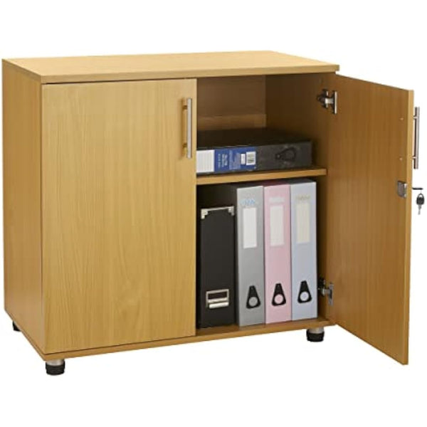 MMT Beech Storage Cabinet 2 Door with Adjustable Shelf, 75cm Tall Office Storage Cupboard, Lockable Cupboard for Home and Office, Sideboard for Study