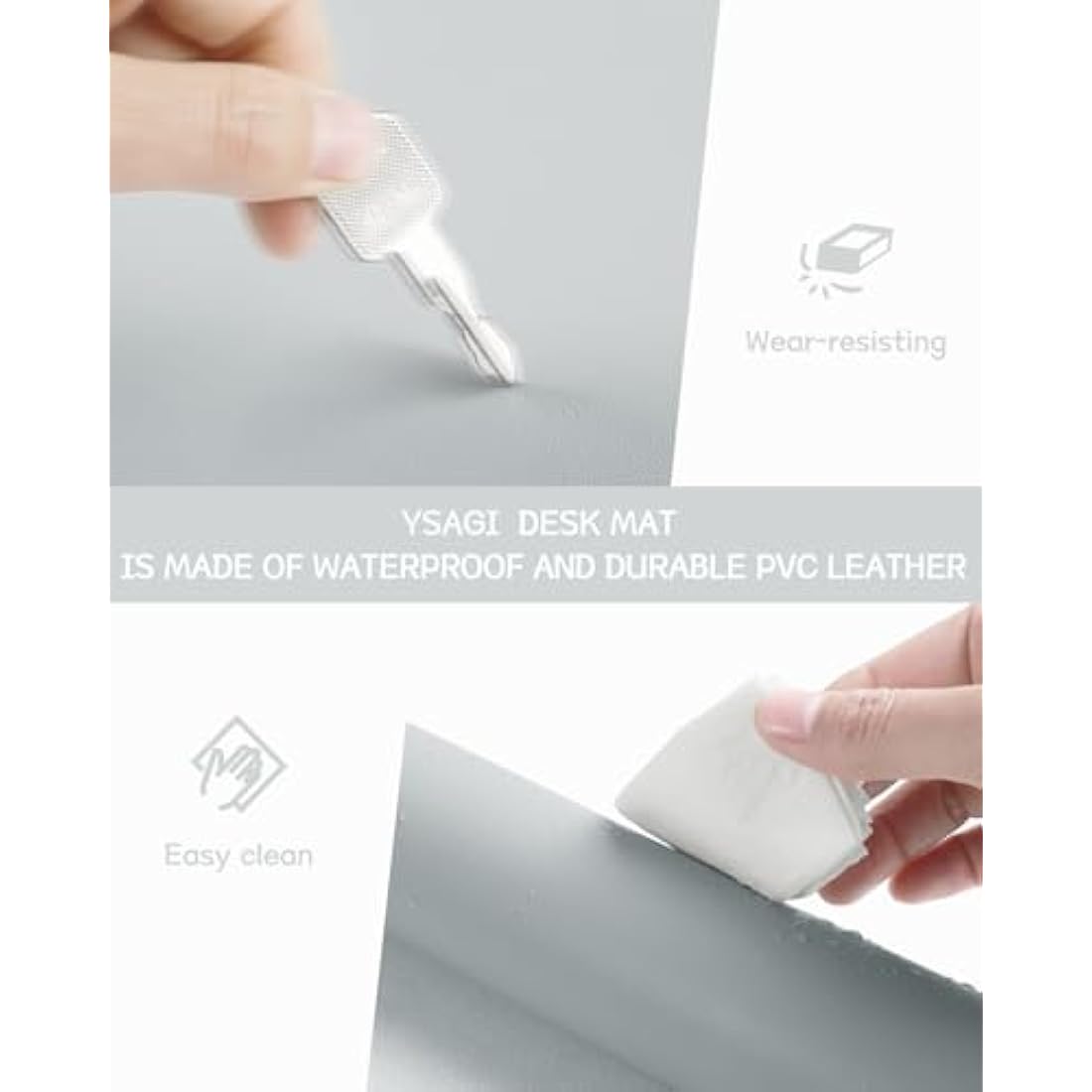 YSAGi Non-Slip Desk Pad, Waterproof PVC Leather Desk Table Protector, Ultra Thin Large Mouse Pad, Easy Clean Laptop Desk Writing Mat for Office Work/Home/Decor (80 x 40 cm, Silver Grey)