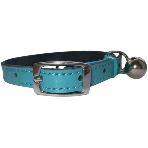 Leather cat/ kitten collar pink, blue, brown and red safety elastic (blue)