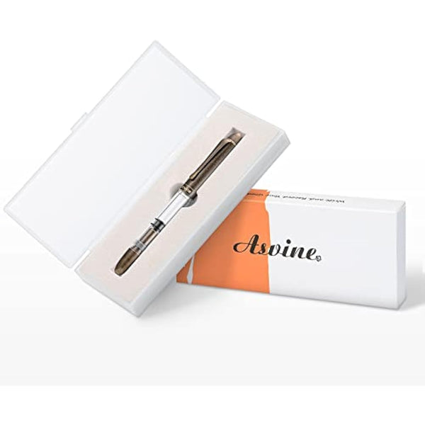 Asvine P30 Piston Fountain Pen Medium Nib, Retro Brass Style, Transparent Acrylic Large Ink Capacity Writing Gift Box