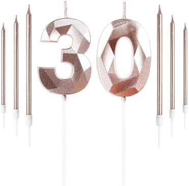 Yiran Rose Gold 30th Birthday Candles Set Number 30 Candle Rose Gold Long Candles Birthday Candles Cake, Birthday Candle, Cake Candles Cake Topper decor Birthday Party Wedding Anniversary