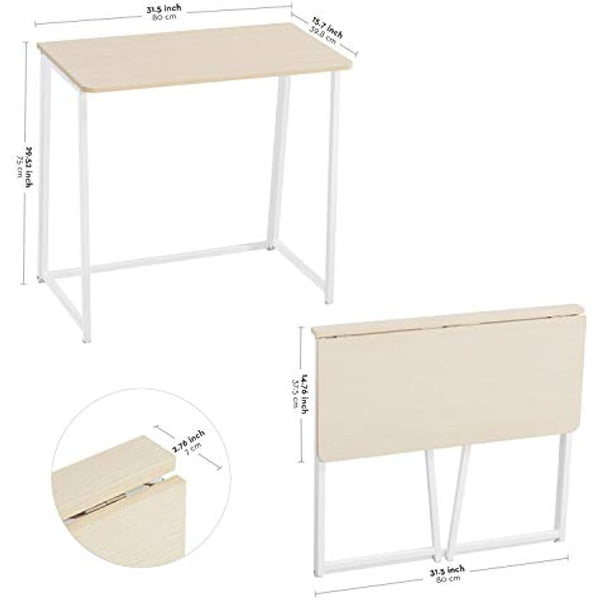 WOHOMO Folding Desk,Small Foldable Desk 80cm for Small Spaces,Space Saving Computer Table Writing Workstation for Home Office,Easy Assembly,Oak