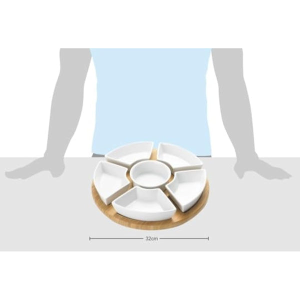 Occasion Rotating Lazy Susan Dip Set with 6 Ceramic Dishes in Colour Box