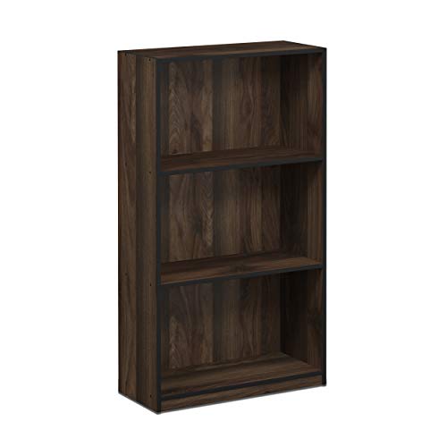 Furinno Basic 3-Tier Bookcase Storage Shelves, Columbia Walnut/Black