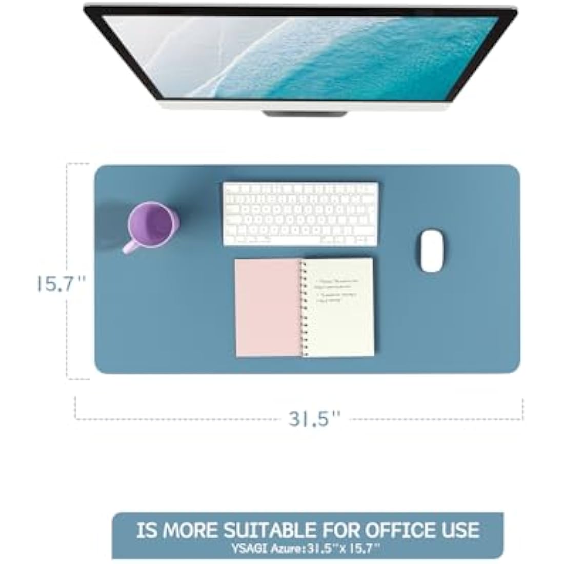 YSAGi Non-Slip Desk Pad, Waterproof PVC Leather Desk Table Protector, Ultra Thin Large Mouse Pad, Easy Clean Laptop Desk Writing Mat for Office Work/Home/Decor (80 x 40 cm, Azure)
