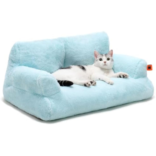 MEWOOFUN Stylish Cat Bed for Indoor Cars Large - Fluffy and Soft Cat Sofa Bed Small Dog Sofa Bed for Dogs and Cats - 66x48cm Cute Cat Bed Couch with Non-slip Bottom, Blue