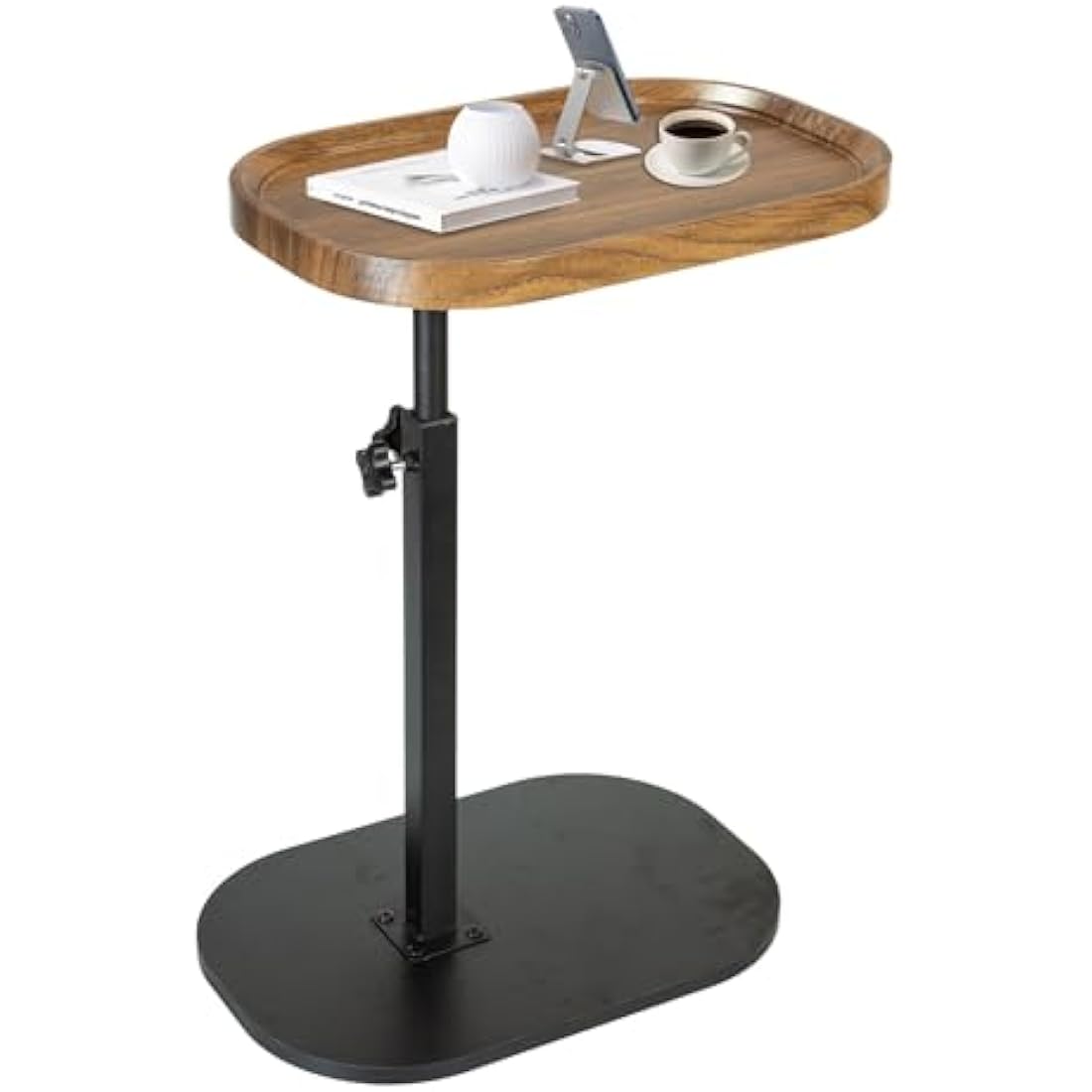 XUDREZ Adjustable C Shaped Side Table, 360°Swivel C Shaped End Table, Couch Side Tables That Slide Under, Modern Small Coffee Table for Sofa/Bed/Bathtub, Rotating Tabletop (Walnut Color)