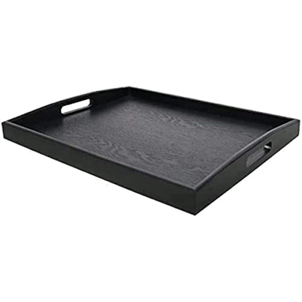 Dudoplatz Large Rectangular Wooden Serving Tray with Large Black Wooden Handle (45x35 cm)