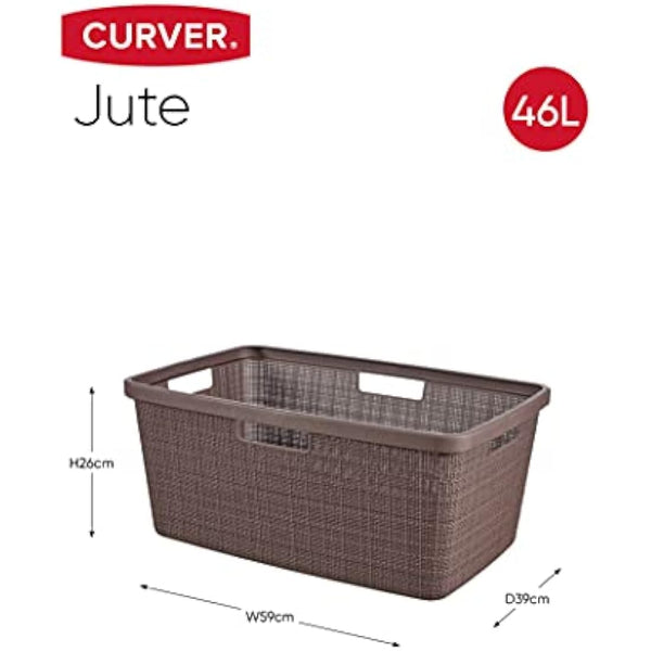 Curver Jute Woven Effect 70% Recycled Rectangular Laundry Basket 46 Litres – Peppercorn