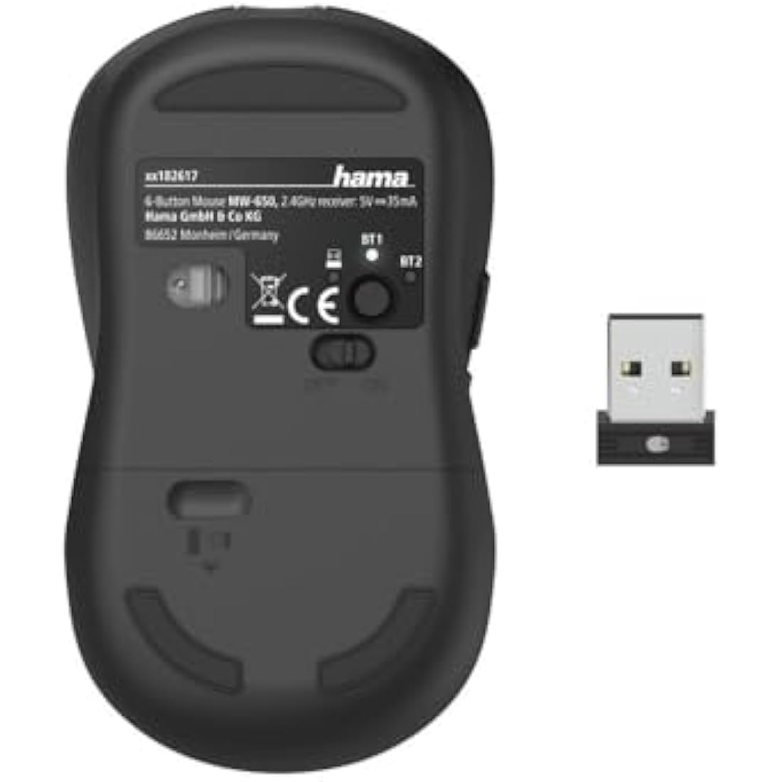 Hama Wireless Computer Mouse with 6 Buttons, Optical Mouse, Multi-Device Mouse for PC, Laptop and Notebook for Right Hand, 800-2400 DPI, Bluetooth, Windows 11/10/8/7, Android 4.3, MAC, Black