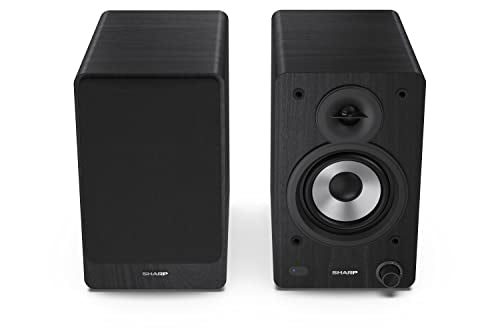 Sharp CP-SS30(BR) 60W RMS (2x 30W) 2-way Active Bookshelf Speakers - Wireless Studio Monitors with Bluetooth v5.0 Audio Streaming, USB Playback, Optical, AUX & RCA input - Brown
