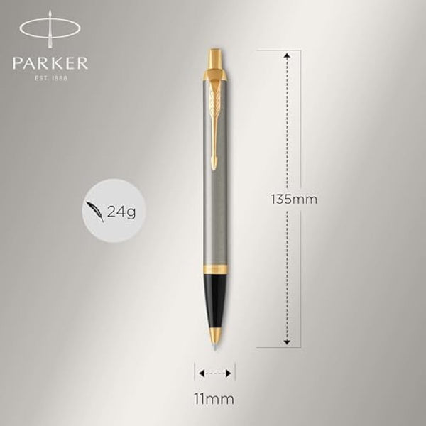 Parker IM Ballpoint Pen | Brushed Metal | Medium Point Blue Ink | Gift Box