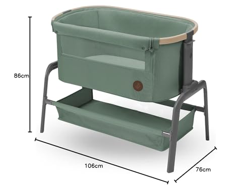 Maxi-Cosi Iora Co-Sleeper Crib, Foldable Baby Bedside Crib, 0–6 Months, max 9 kg, 4 Incline & 5 Height Positions, Easy Slide, Comfortable Mattress, Large Basket, Easy to Carry, Essential Grey