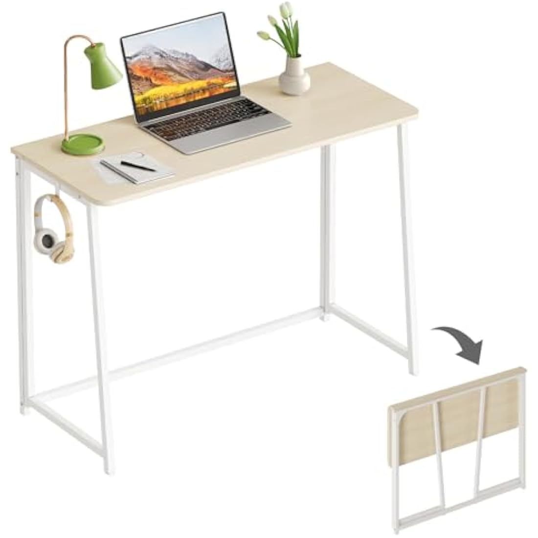 WOHOMO Folding Desk, Small Foldable Desk for Small Spaces, Space Saving Computer Table Writing Workstation for Home Office, Easy Assembly, Oak