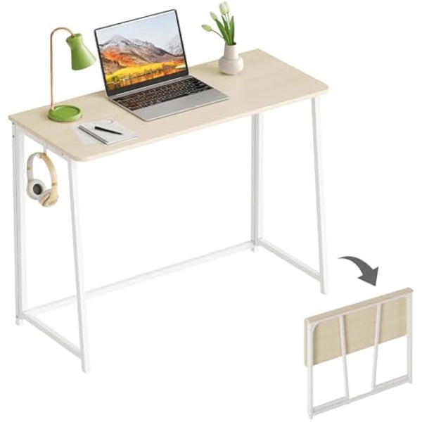 WOHOMO Folding Desk, Small Foldable Desk for Small Spaces, Space Saving Computer Table Writing Workstation for Home Office, Easy Assembly, Oak