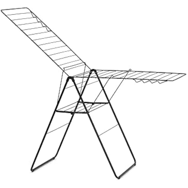 Brabantia HangOn Laundry Drying Rack (25m / Matt Black) Compact, Foldaway, Adjustable Indoor Stainless Steel Clothes Horse