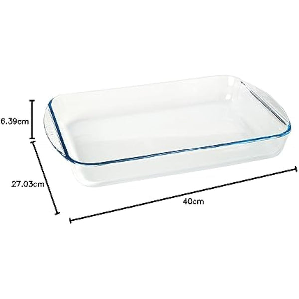 Pyrex Rectangular Glass Roasting Dish, Clear, Size: 40 x 27 cm, Glass Rectangular Roaster, Oven Baking Dish, Highly Thermal Resistant: Oven, Microwave & Dishwasher Safe, GD031