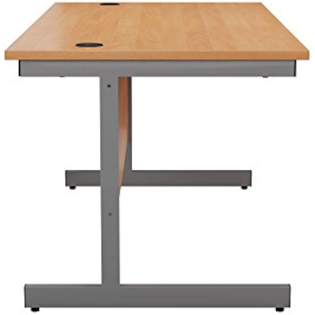 Office Hippo Heavy Duty Rectangular Cantilever Office Desk, Home Office Desk, Office Table + Integrated Cable Ports, PC Desk For Office or Home, 5 Yr Wty - Silver Frame/Beech Top, 120cm x 80cm