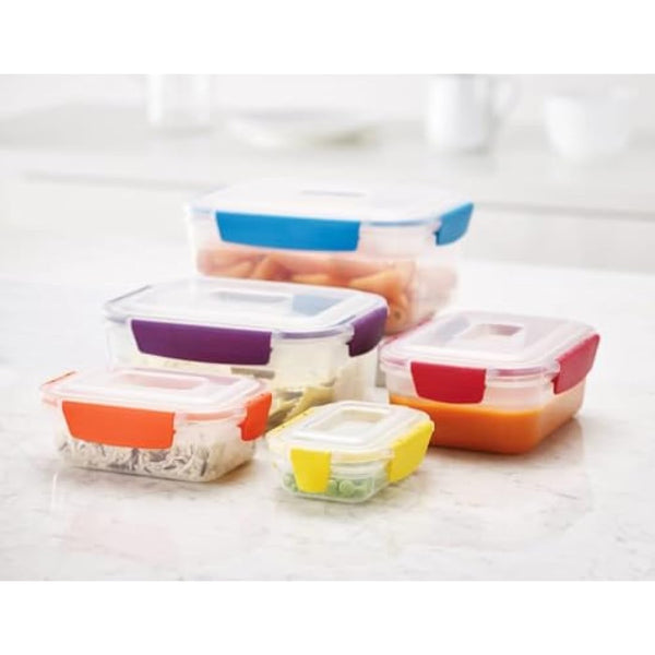 Joseph Joseph Nest Lock, 5 Piece Plastic Food Kitchen Storage Container set with lids, Leak Proof, Airtight, Space Saving, BPA free- Multicolour