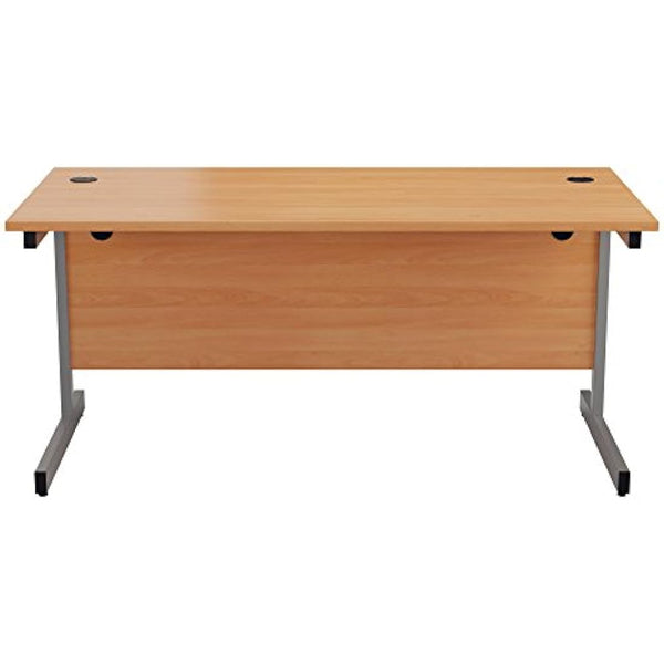 Office Hippo Heavy Duty Rectangular Cantilever Office Desk, Home Office Desk, Office Table + Integrated Cable Ports, PC Desk For Office or Home, 5 Yr Wty - Silver Frame/Beech Top, 120cm x 80cm