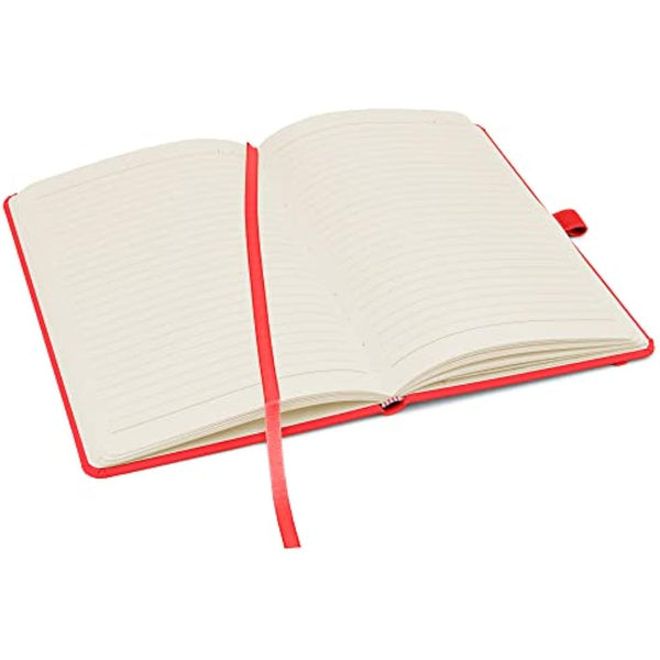 Notes London Notebook Packs 25 x set of A5 Notebook with Lined Pages, Pen Loop and Expandable Paper Pocket Hardback Journal Notepad Note Book Notes Diary Pad (Red)