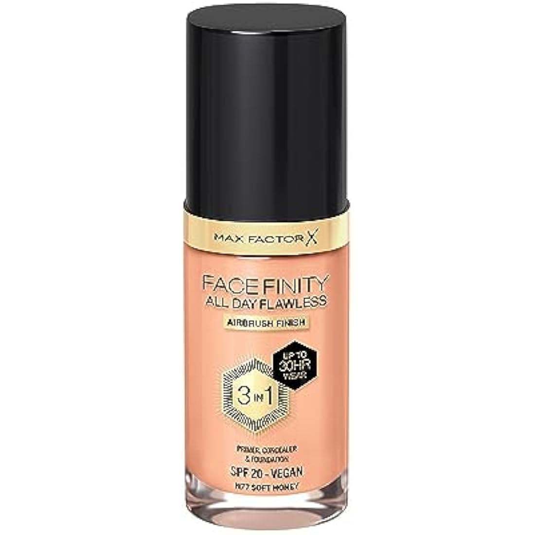 Max Factor Facefinity 3-in-1 All Day Flawless Liquid Foundation, SPF 20 - 77 Soft Honey (Packaging May Vary)