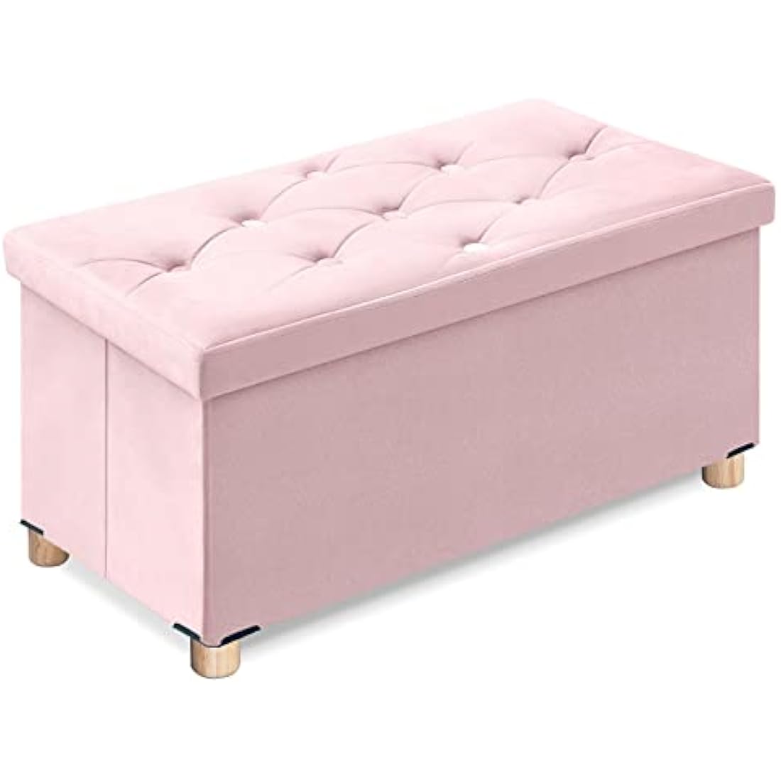 BRIAN & DANY Ottoman Storage Box with 4 Wood Legs, Velvet Storage Ottoman for Living Room, Pink, 76 x 38 x 38 cm