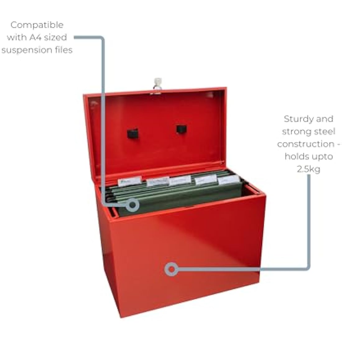Cathedral Products A4 Steel File Box with Starter Pack of 5 Suspension Files - Red