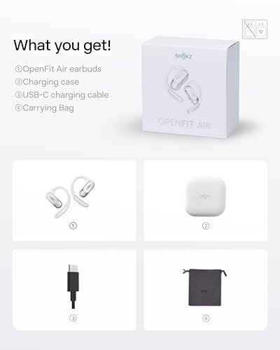 SHOKZ OpenFit Air Open-Ear Headphones, True Wireless Bluetooth Earphones with Mic, Fast Charging, 28h Playtime, IP54 Waterproof for Workout - Black