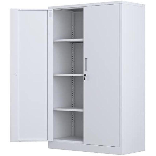 iJINGUR Metal Storage Cabinet with Locking Doors and 3 Adjustable Shelves, Lockable Steel Storage Cupboard for Home Office and Garage (White)