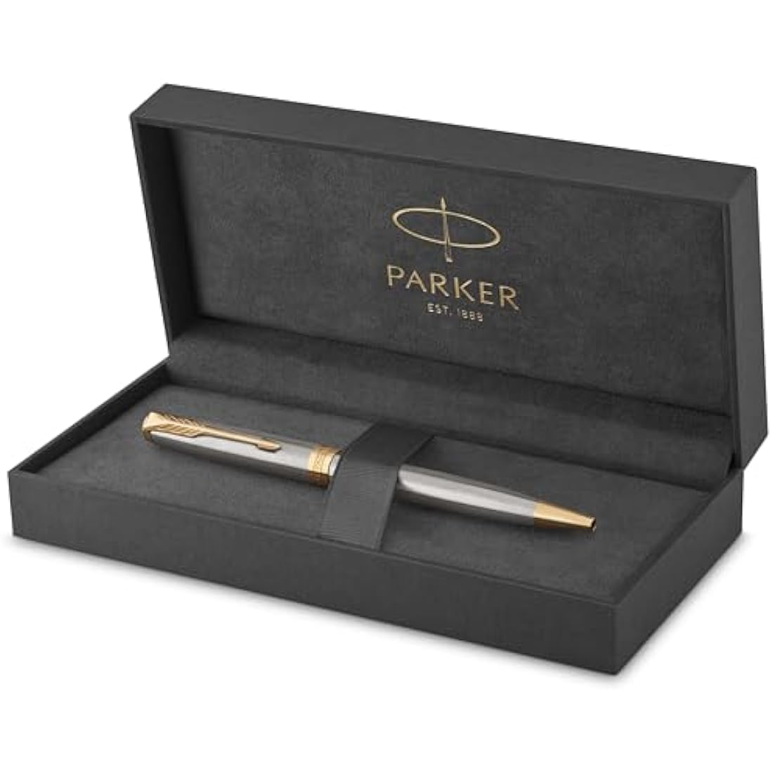 Parker Sonnet Ballpoint Pen | Stainless Steel with Gold Trim | Medium Point | Handwriting Pens & Stationery Supplies | Black Ink | Gift Box