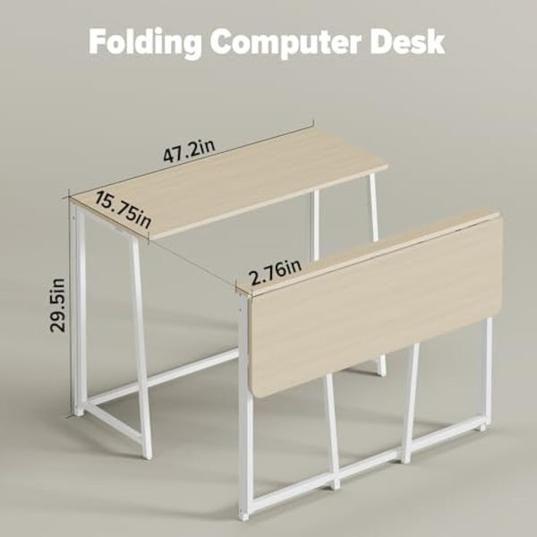 WOHOMO Folding Desk, Small Foldable Desk for Small Spaces, Space Saving Computer Table Writing Workstation for Home Office, Easy Assembly, Oak