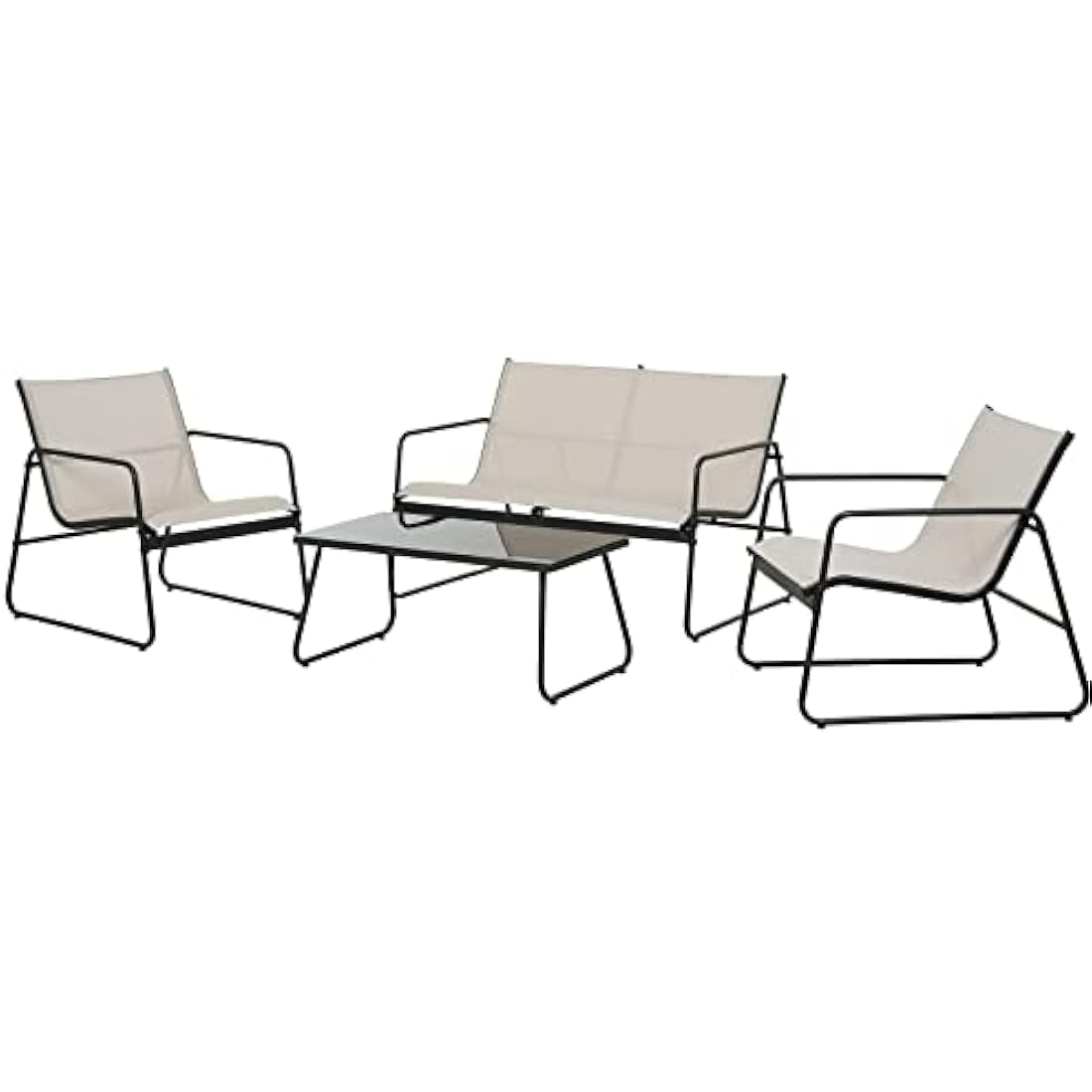 Grand patio Conversation Sets 4 Pieces, Garden Table and Chairs, mesh sling Material, Waterproof, Breathable, Garden Furniture Sets for Outdoor, Backyard, Poolside (Beige)
