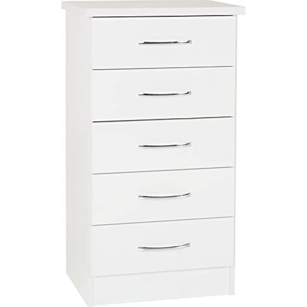 Seconique Nevada 5 Drawer Narrow Chest in White Gloss