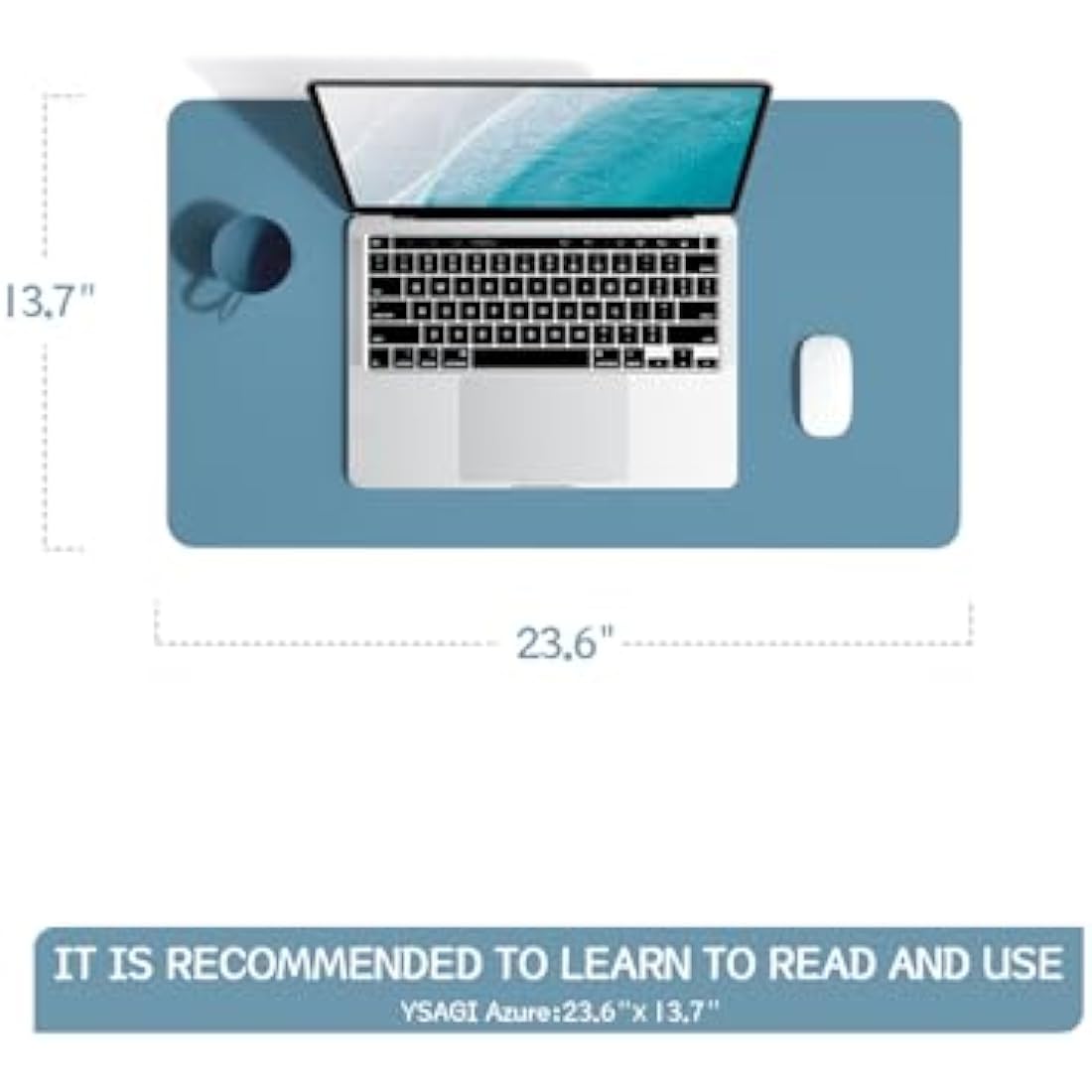 YSAGi Non-Slip Desk Pad, Waterproof PVC Leather Desk Table Protector, Ultra Thin Large Mouse Pad, Easy Clean Laptop Desk Writing Mat for Office Work/Home/Decor (60 x 35 cm, Azure)