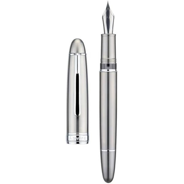 Asvine J16 Solid Titanium Fountain Pen Medium Jowo Nib Piston Filling, Ink Window Design with Wrench and Pen Box