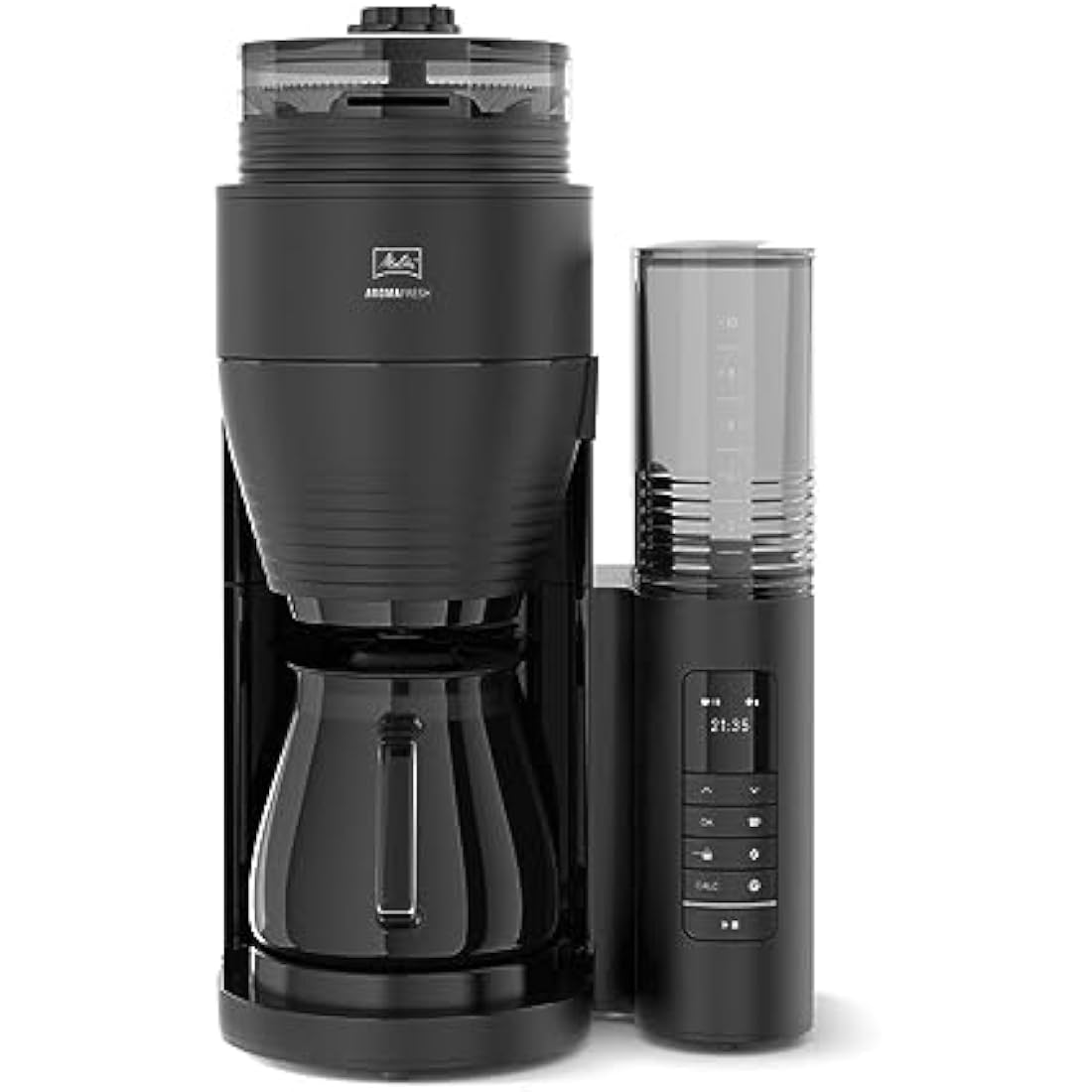 Melitta Filter Coffee Machine with Integrated Ceramic Grinder with 11 Settings, Adjustable Strength, Makes 2 to 10 Cups, Timer Function, AromaFresh II, 3.7 kg, Black, UK Plug