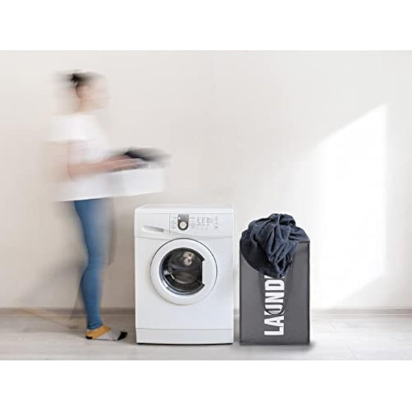 Maxsilan 50L Laundry Basket with Extended Handle, Collapisable Laundry Bag, Foldable Laundry Hamper, Folding Washing Storage Bin, Dark Grey