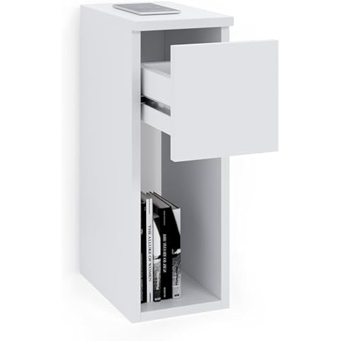 ComfortCove Bedside Tables, Bedside Drawers, Narrow Bedside Table, Bedside Cabinet, Slim End Table with Storage Shelf, White. Size: W20 x H55 x D30,5 cm