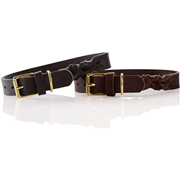 HUNTER SANSIBAR SOLID Leather Dog Collar Heavy Duty Grip Braided 50 (S-M) Black