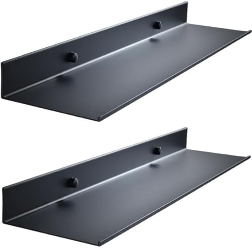 YUET Bathroom Shelf 2 Pack, Black Shower Caddy Wall Mounted Or Self Adhesive No Drill Waterproof, Metal Small Floating Shelves, Wall Storage Shelf for